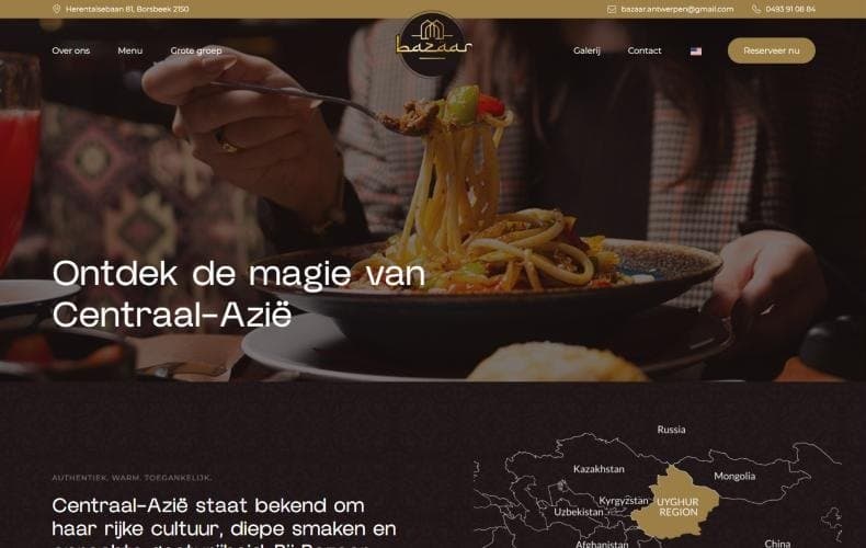 Homepage van Restaurant Bazaar op een laptop