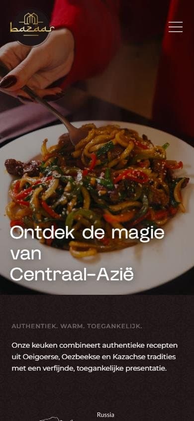 Homepage van Restaurant Bazaar op een gsm