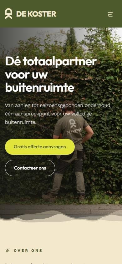 Homepage van De Koster op een gsm