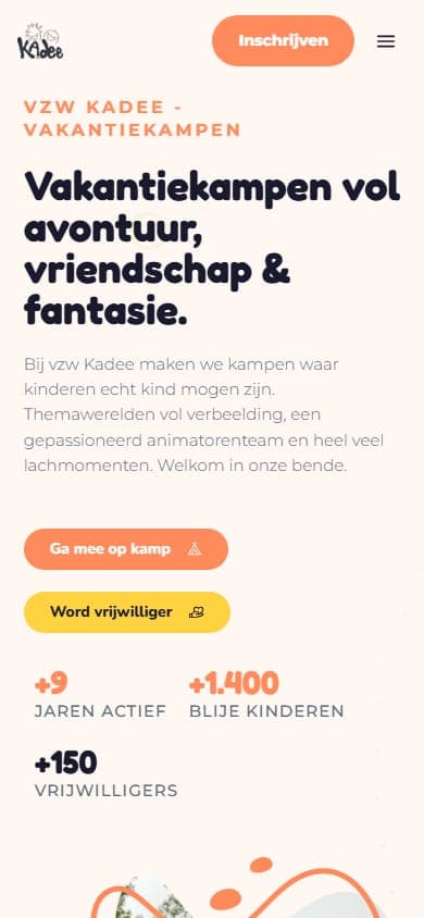 Homepage van vzw Kadee op een gsm