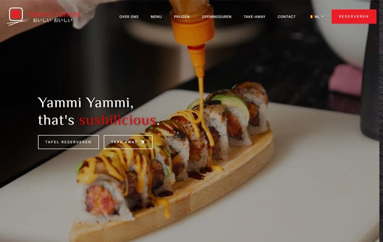 Homepage van Yammi Yammi op een laptop